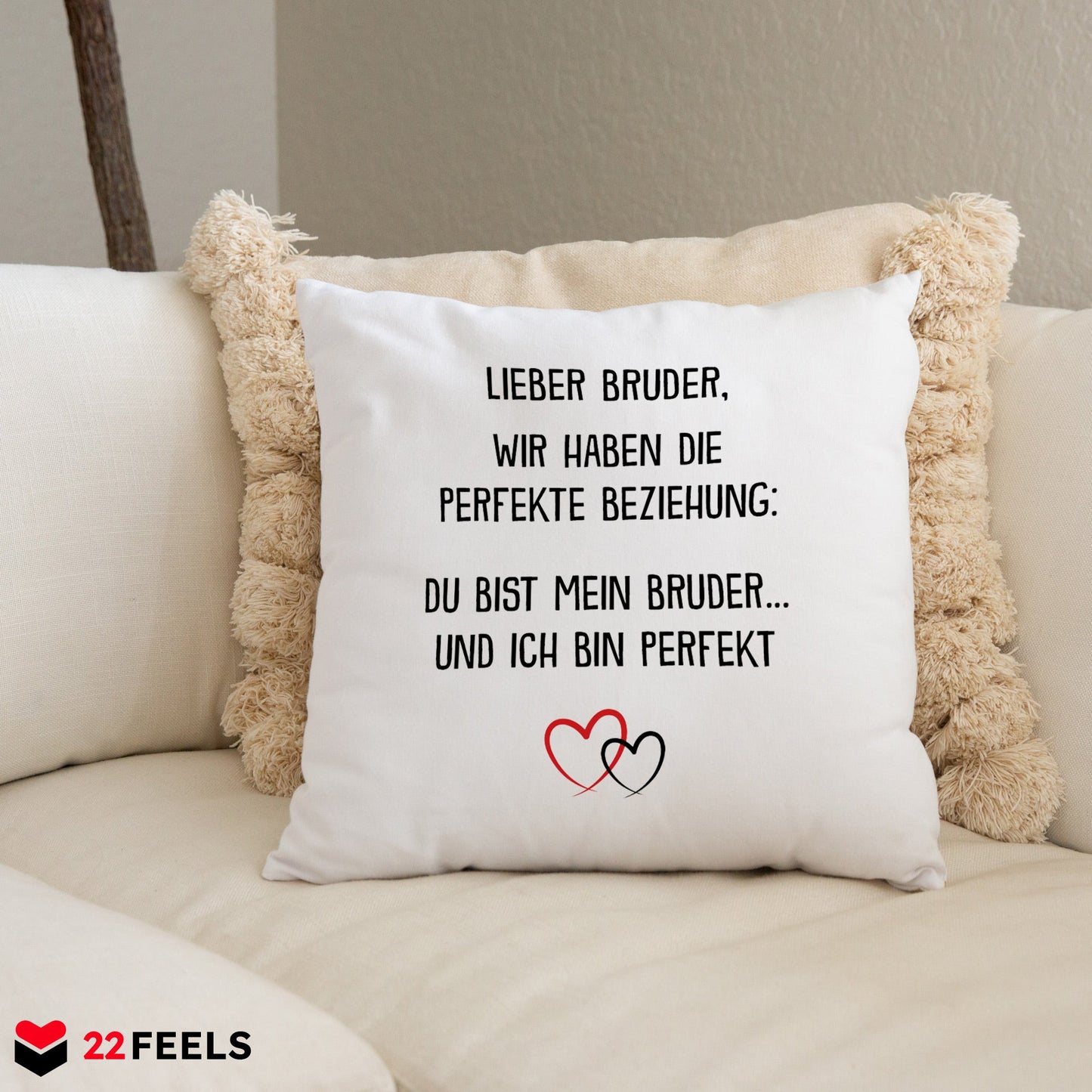 22Feels® Bruder Geschenk - Kissen mit Spruch (Weiss 40x40cm)-Kissen Weiss 40x40-22Feels