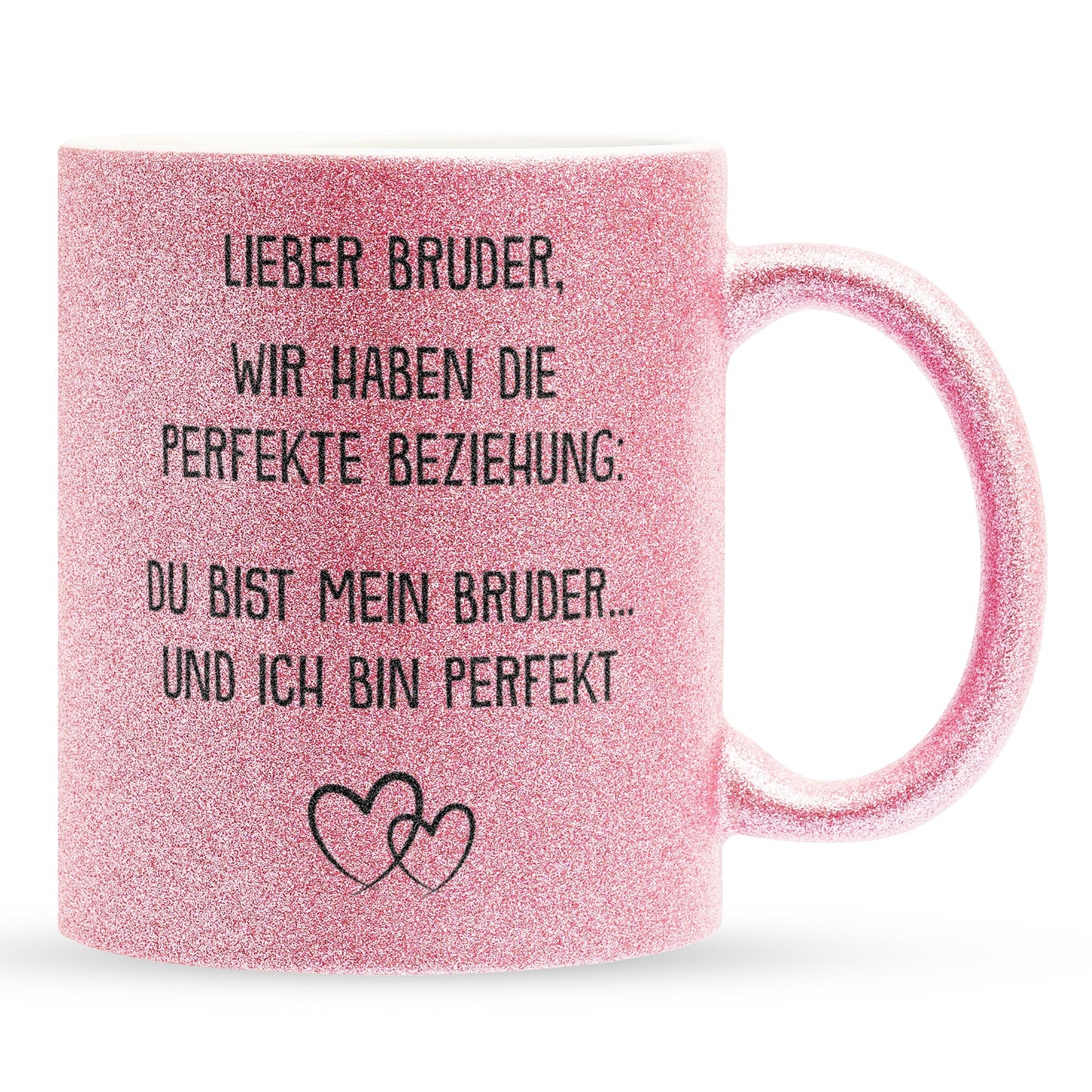 22Feels® Bruder Geschenk - Glitzertasse mit Spruch (Pink, 320ml)-Glitzertasse Pink 320ml-22Feels