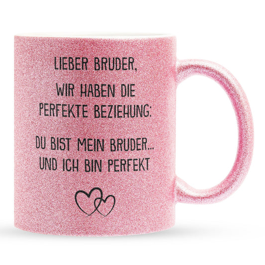 22Feels® Bruder Geschenk - Glitzertasse mit Spruch (Pink, 320ml)-Glitzertasse Pink 320ml-22Feels
