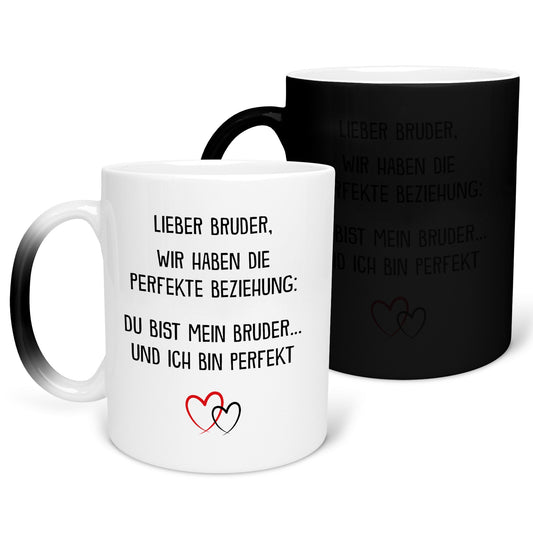 22Feels® Bruder Geschenk - Zaubertasse mit Spruch (Matt-Schwarz und Weiss, 320ml)-Farbwechsel Tasse Matt 320ml-22Feels