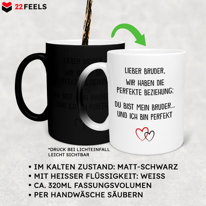 22Feels® Bruder Geschenk - Zaubertasse mit Spruch (Matt-Schwarz und Weiss, 320ml)-Farbwechsel Tasse Matt 320ml-22Feels