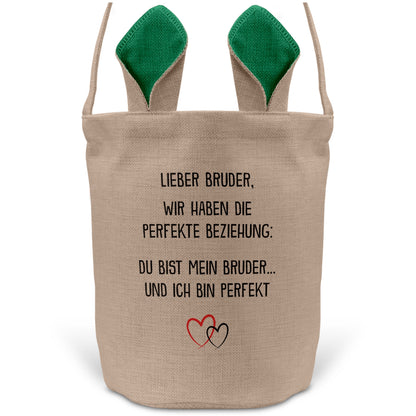22Feels® Bruder Geschwister Osterkorb mit Henkel Ostergeschenk Tragetasche Ostern Deko Osternest Körbchen Hasenohren (Beige/Grün)-Ostern Tragetasche-22Feels