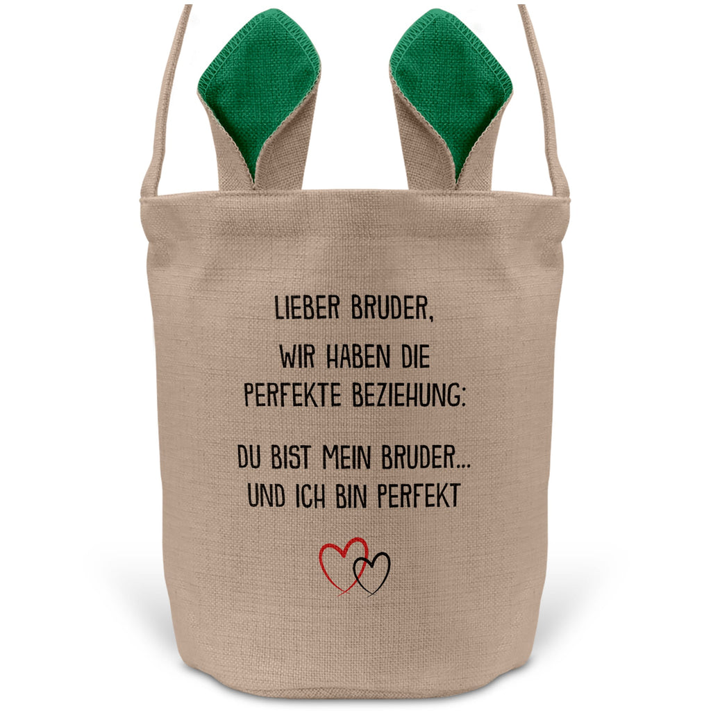 22Feels® Bruder Geschwister Osterkorb mit Henkel Ostergeschenk Tragetasche Ostern Deko Osternest Körbchen Hasenohren (Beige/Grün)-Ostern Tragetasche-22Feels