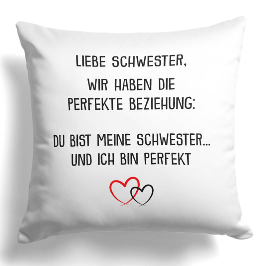 22Feels® Schwester Geschenk - Kissen mit Spruch (Weiss 40x40cm)-Kissen Weiss 40x40-22Feels