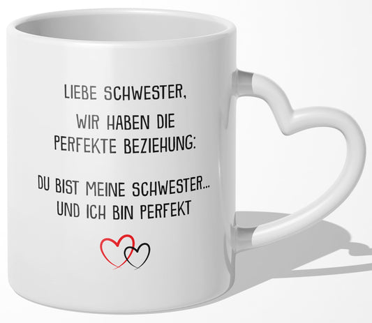 22Feels® Schwester Geschenk - Tasse mit Spruch (Herzhenkel, Weiss, 320ml)-Tasse Weiss Herzhenkel 320ml-22Feels