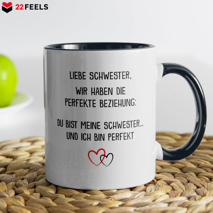22Feels® Schwester Geschenk - Tasse mit Spruch (Weiss-Schwarz, 320ml)-TwoTone Tasse Weiss-Schwarz 320ml-22Feels