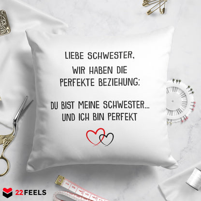 22Feels® Schwester Geschenk - Kissen mit Spruch (Weiss 40x40cm)-Kissen Weiss 40x40-22Feels