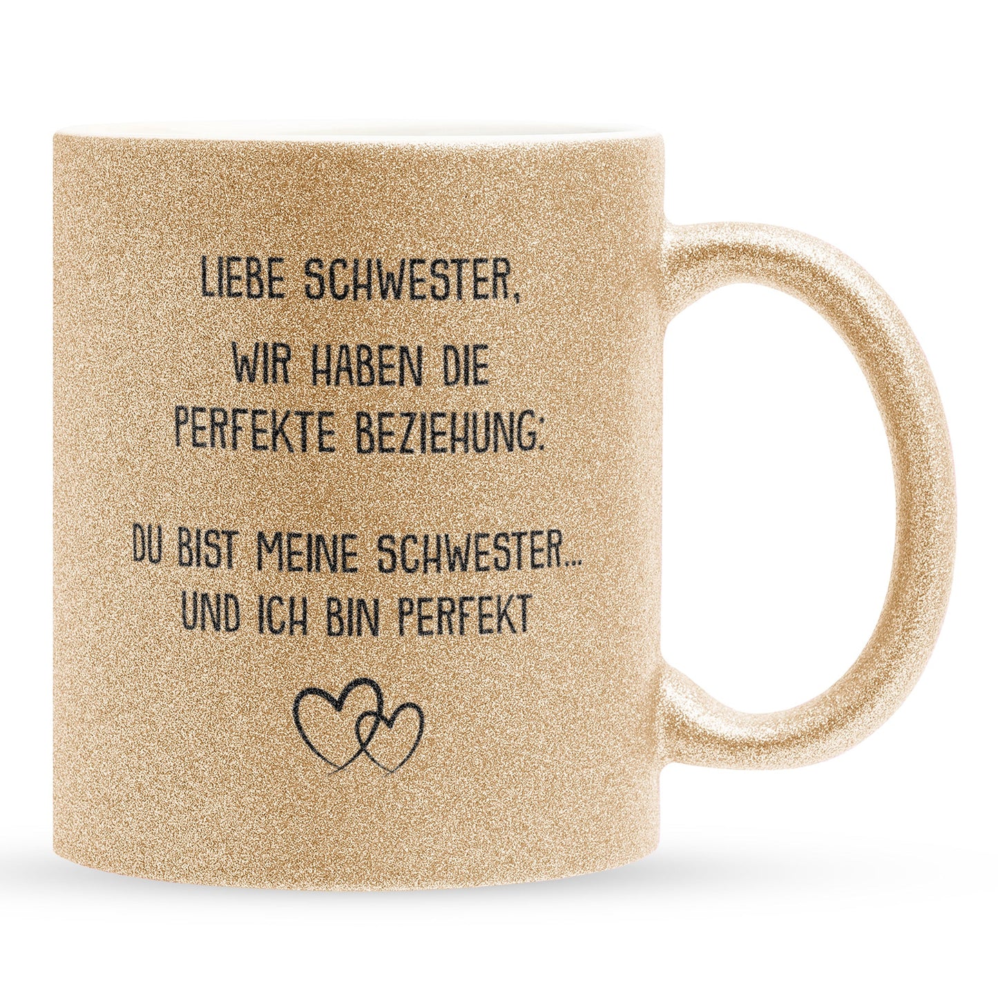 22Feels® Schwester Geschenk - Glitzertasse mit Spruch (Gold, 320ml)-Glitzertasse Gold 320ml-22Feels