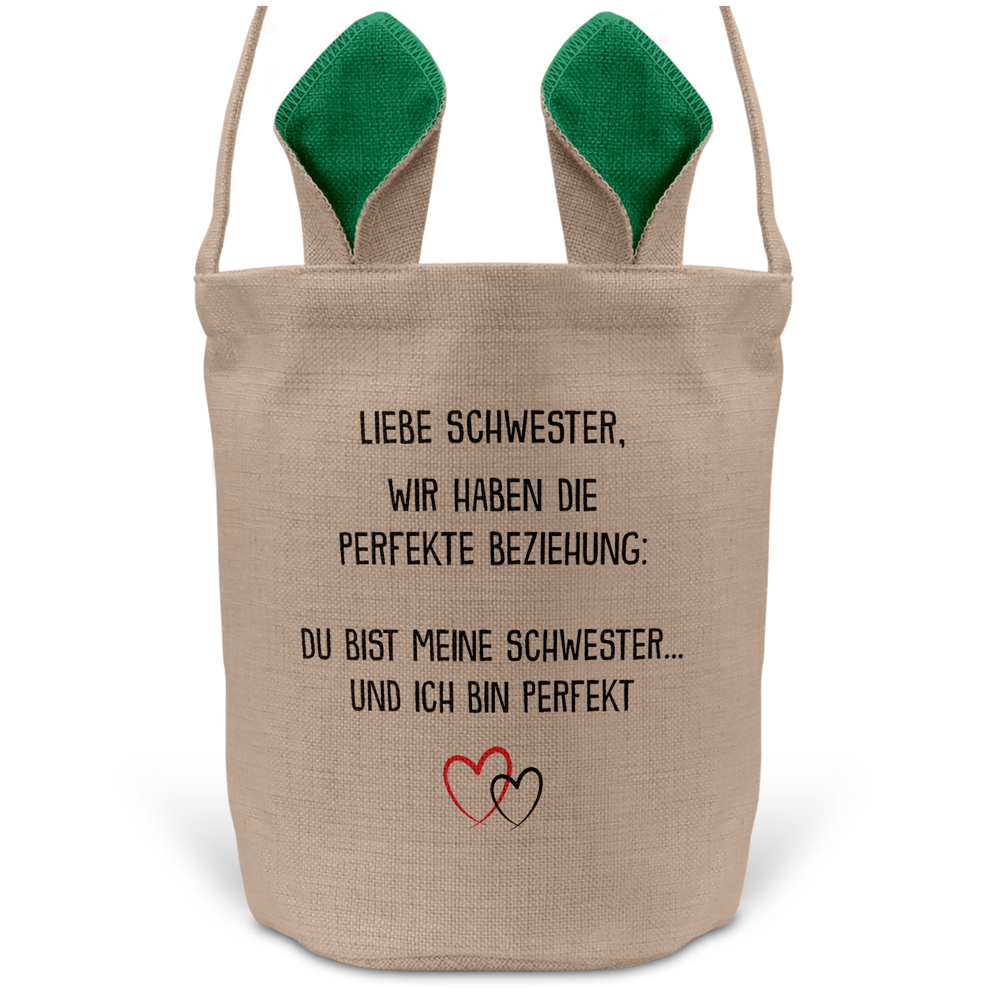 22Feels® Schwester Geschwister Osterkorb mit Henkel Ostergeschenk Tragetasche Ostern Deko Osternest Körbchen Hasenohren (Beige/Grün)-Ostern Tragetasche-22Feels