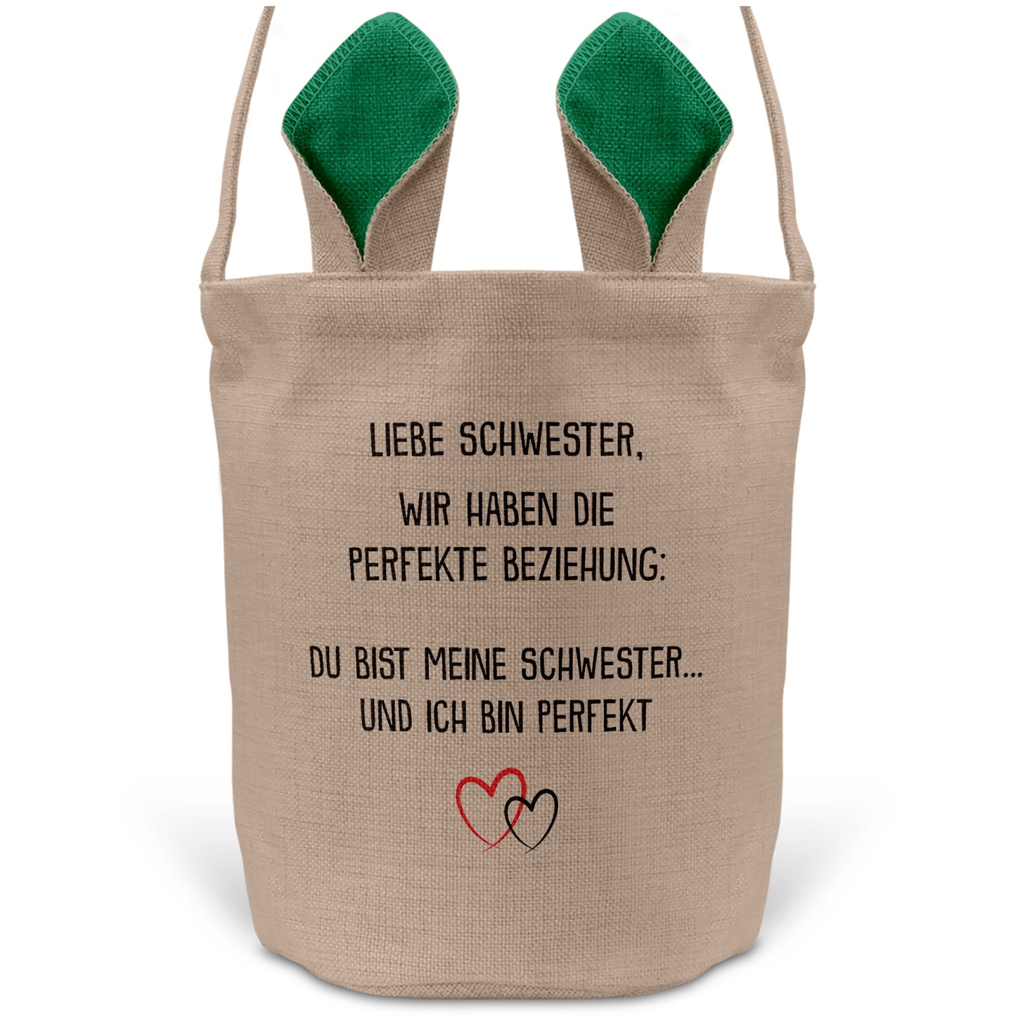 22Feels® Schwester Geschwister Osterkorb mit Henkel Ostergeschenk Tragetasche Ostern Deko Osternest Körbchen Hasenohren (Beige/Grün)-Ostern Tragetasche-22Feels