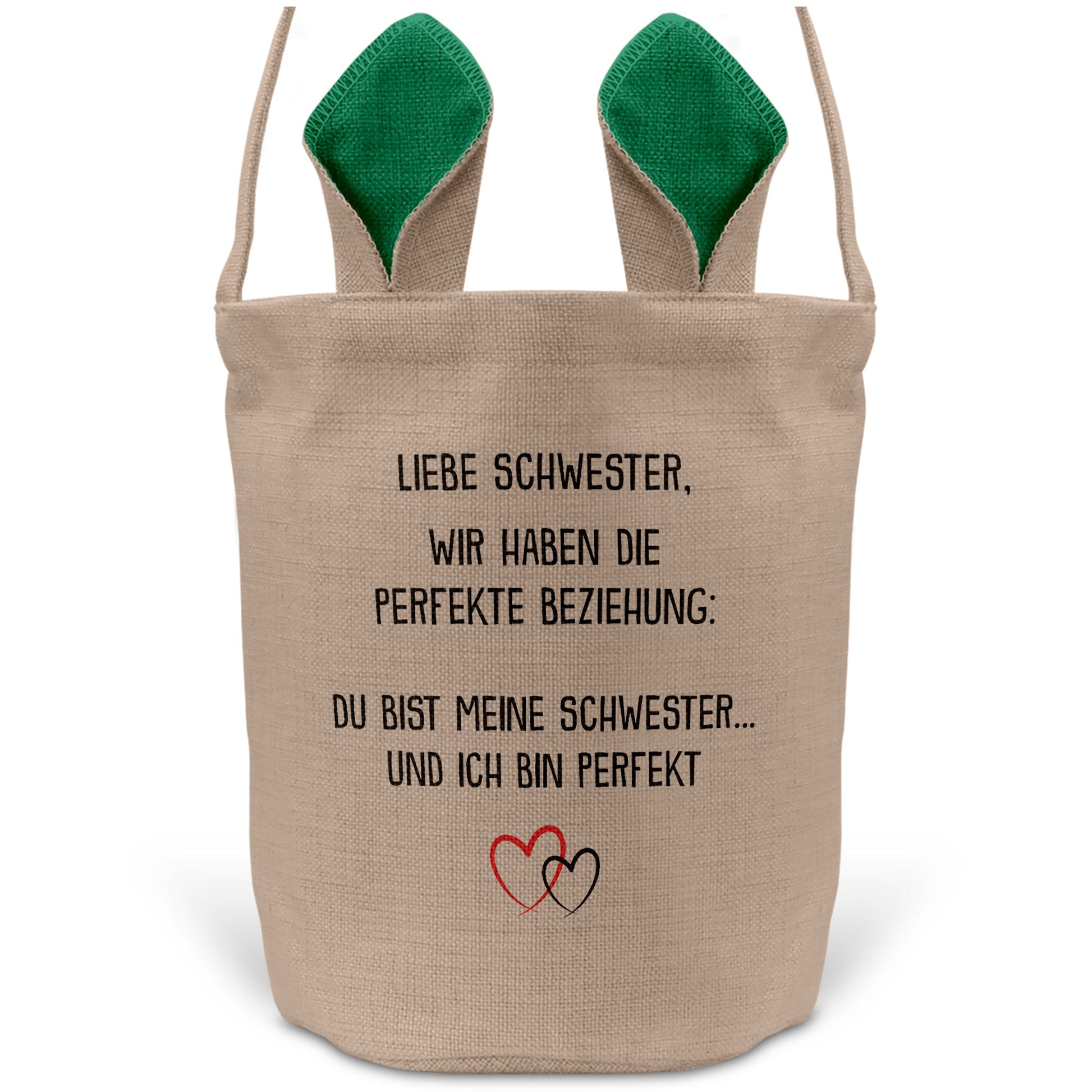 22Feels® Schwester Geschwister Osterkorb mit Henkel Ostergeschenk Tragetasche Ostern Deko Osternest Körbchen Hasenohren (Beige/Grün)-Ostern Tragetasche-22Feels
