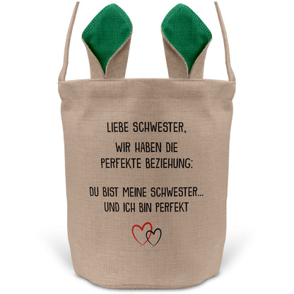 22Feels® Schwester Geschwister Osterkorb mit Henkel Ostergeschenk Tragetasche Ostern Deko Osternest Körbchen Hasenohren (Beige/Grün)-Ostern Tragetasche-22Feels