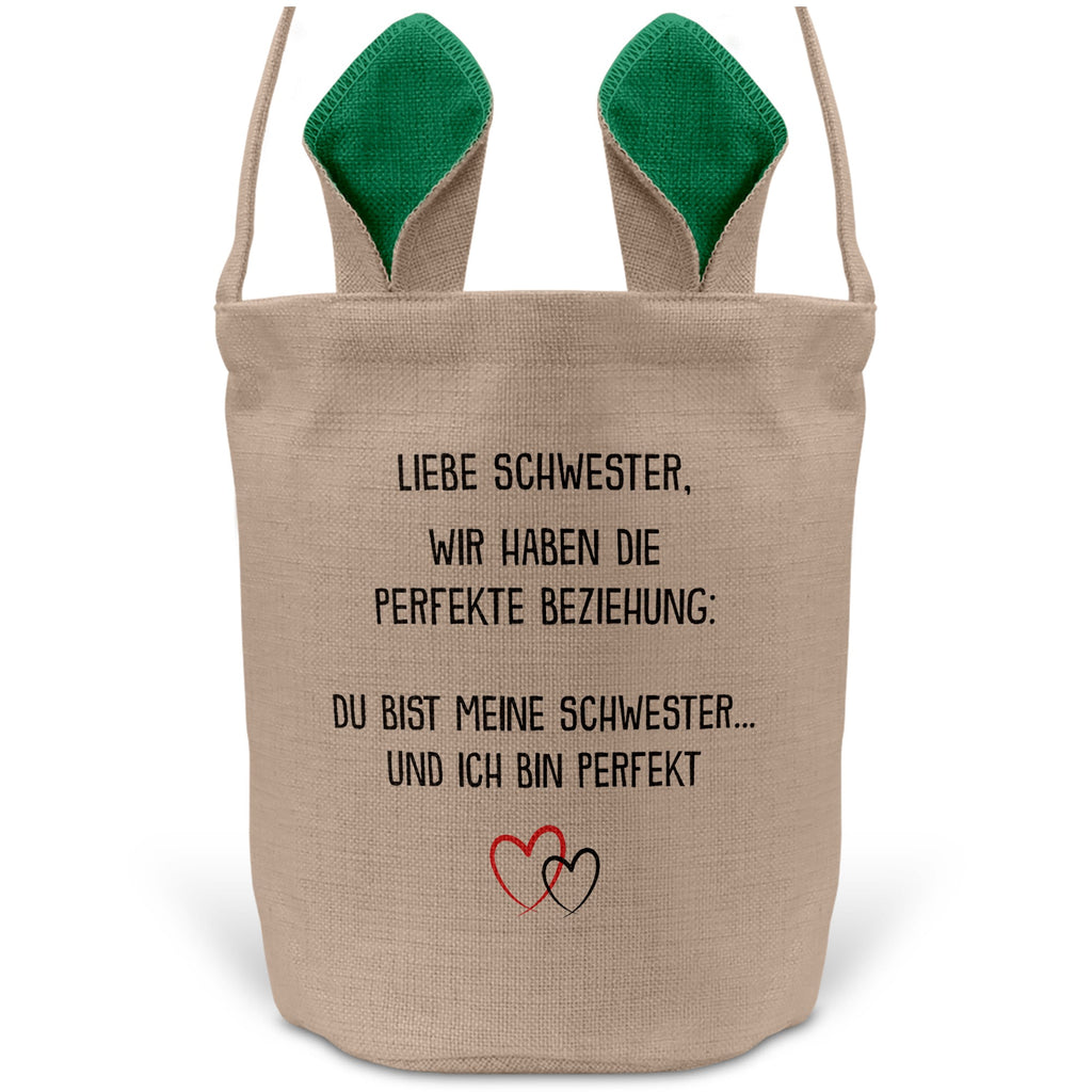 22Feels® Schwester Geschwister Osterkorb mit Henkel Ostergeschenk Tragetasche Ostern Deko Osternest Körbchen Hasenohren (Beige/Grün)-Ostern Tragetasche-22Feels