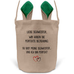 22Feels® Schwester Geschwister Osterkorb mit Henkel Ostergeschenk Tragetasche Ostern Deko Osternest Körbchen Hasenohren (Beige/Grün)-Ostern Tragetasche-22Feels