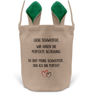 22Feels® Schwester Geschwister Osterkorb mit Henkel Ostergeschenk Tragetasche Ostern Deko Osternest Körbchen Hasenohren (Beige/Grün)-Ostern Tragetasche-22Feels