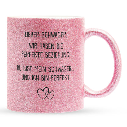 22Feels® Schwager Geschenk - Glitzertasse mit Spruch (Pink, 320ml)-Glitzertasse Pink 320ml-22Feels