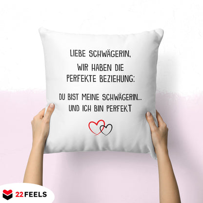 22Feels® Schwägerin Geschenk - Kissen mit Spruch (Weiss 40x40cm)-Kissen Weiss 40x40-22Feels