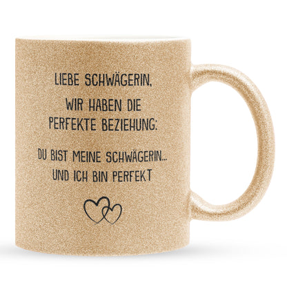 22Feels® Schwägerin Geschenk - Glitzertasse mit Spruch (Gold, 320ml)-Glitzertasse Gold 320ml-22Feels
