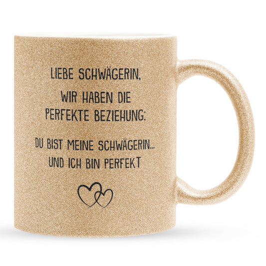 22Feels® Schwägerin Geschenk - Glitzertasse mit Spruch (Gold, 320ml)-Glitzertasse Gold 320ml-22Feels