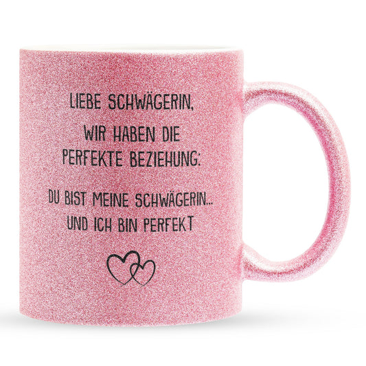 22Feels® Schwägerin Geschenk - Glitzertasse mit Spruch (Pink, 320ml)-Glitzertasse Pink 320ml-22Feels