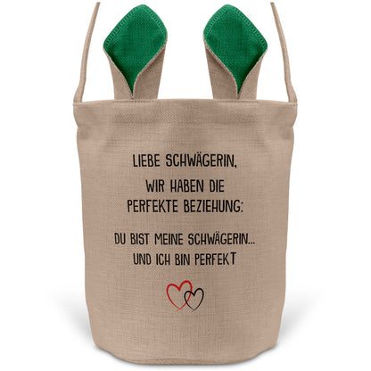 22Feels® Schwägerin Osterkorb mit Henkel Ostergeschenk Tragetasche Ostern Deko Osternest Körbchen Hasenohren (Beige/Grün)-Ostern Tragetasche-22Feels