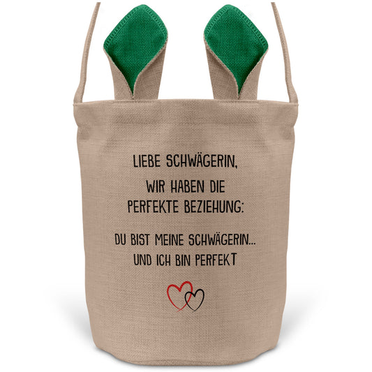 22Feels® Schwägerin Osterkorb mit Henkel Ostergeschenk Tragetasche Ostern Deko Osternest Körbchen Hasenohren (Beige/Grün)-Ostern Tragetasche-22Feels