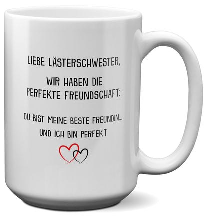 22Feels® Beste Freundin Geschenk - XL Tasse mit Spruch: Die perfekte Freundschaft (Weiss, 440ml)-Weisse XL Tasse 440ml-22Feels