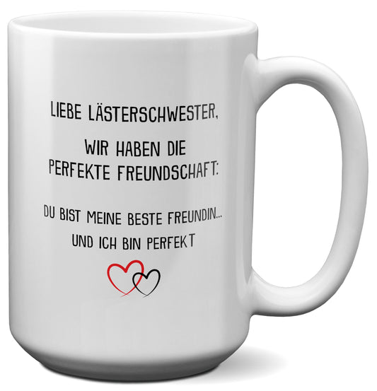 22Feels® Beste Freundin Geschenk - XL Tasse mit Spruch: Die perfekte Freundschaft (Weiss, 440ml)-Weisse XL Tasse 440ml-22Feels