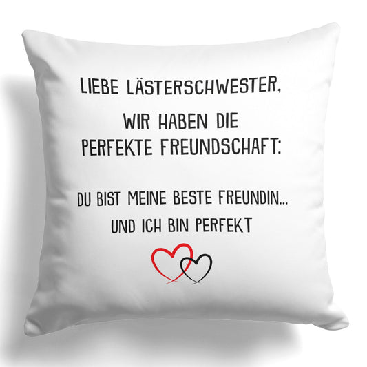 22Feels® Beste Freundin Geschenk - Kissen mit Spruch: Die perfekte Freundschaft (Weiss 40x40cm)-Kissen Weiss 40x40-22Feels