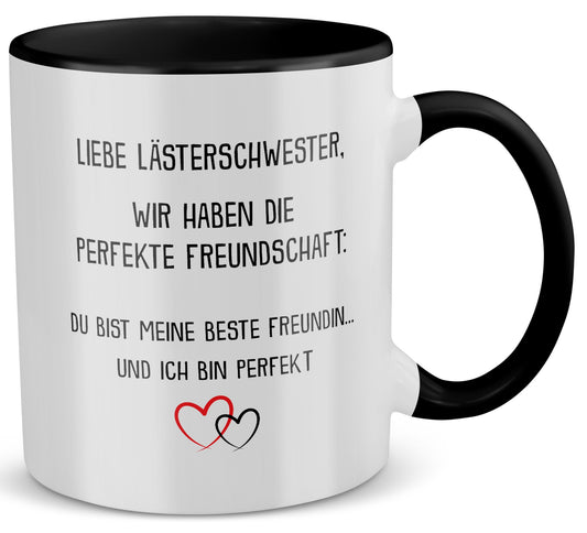 22Feels® Beste Freundin Geschenk - Tasse mit Spruch: Die perfekte Freundschaft (Weiss-Schwarz, 320ml)-TwoTone Tasse Weiss-Schwarz 320ml-22Feels