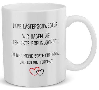 22Feels® Geschenk für Beste Freundin - Tasse mit Spruch: Die Perfekte Freunschaft (Weiss, 320ml)-Weisse Tasse 320ml-22Feels