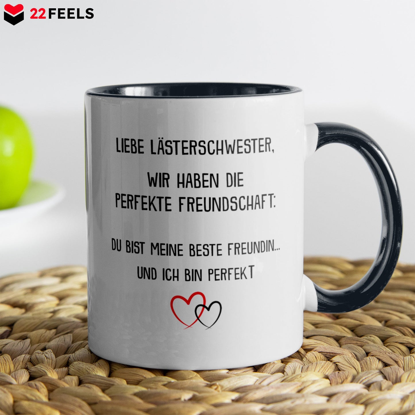22Feels® Beste Freundin Geschenk - Tasse mit Spruch: Die perfekte Freundschaft (Weiss-Schwarz, 320ml)-TwoTone Tasse Weiss-Schwarz 320ml-22Feels