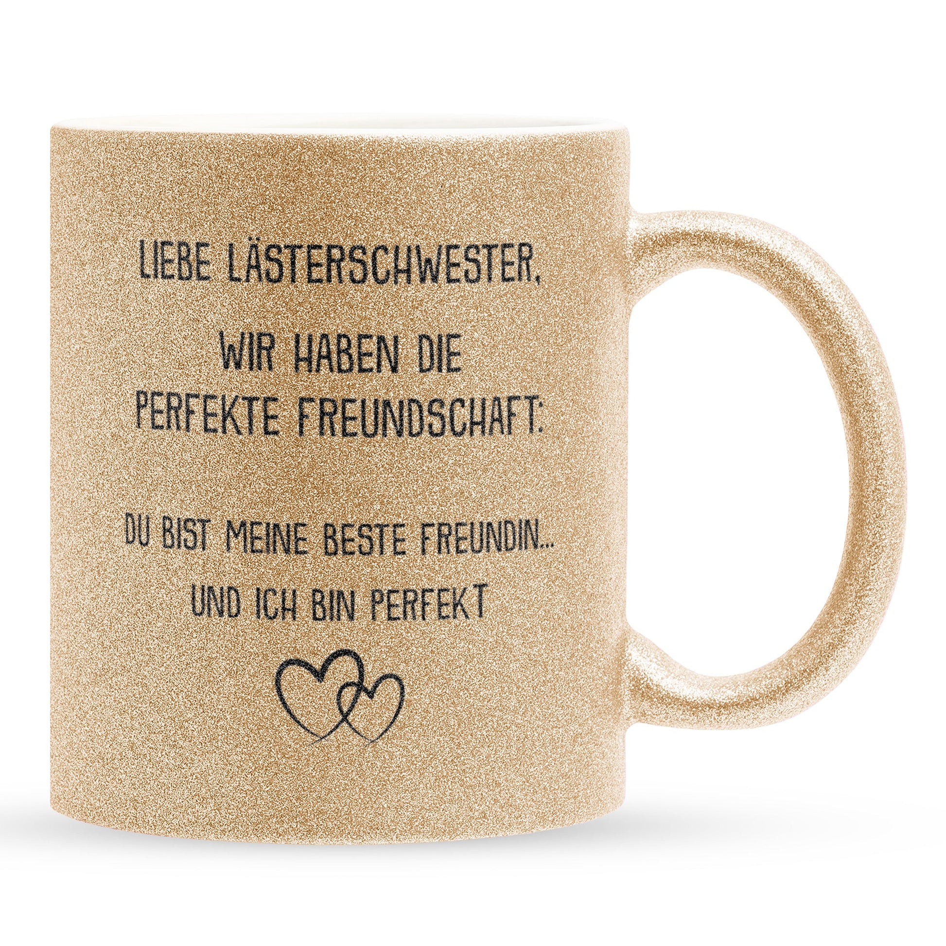 22Feels® Beste Freundin Geschenk - Glitzertasse mit Spruch: Die perfekte Freundschaft (Gold, 320ml)-Glitzertasse Gold 320ml-22Feels