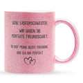 22Feels® Beste Freundin Geschenk - Glitzertasse mit Spruch: Die perfekte Freundschaft (Pink, 320ml)-Glitzertasse Pink 320ml-22Feels