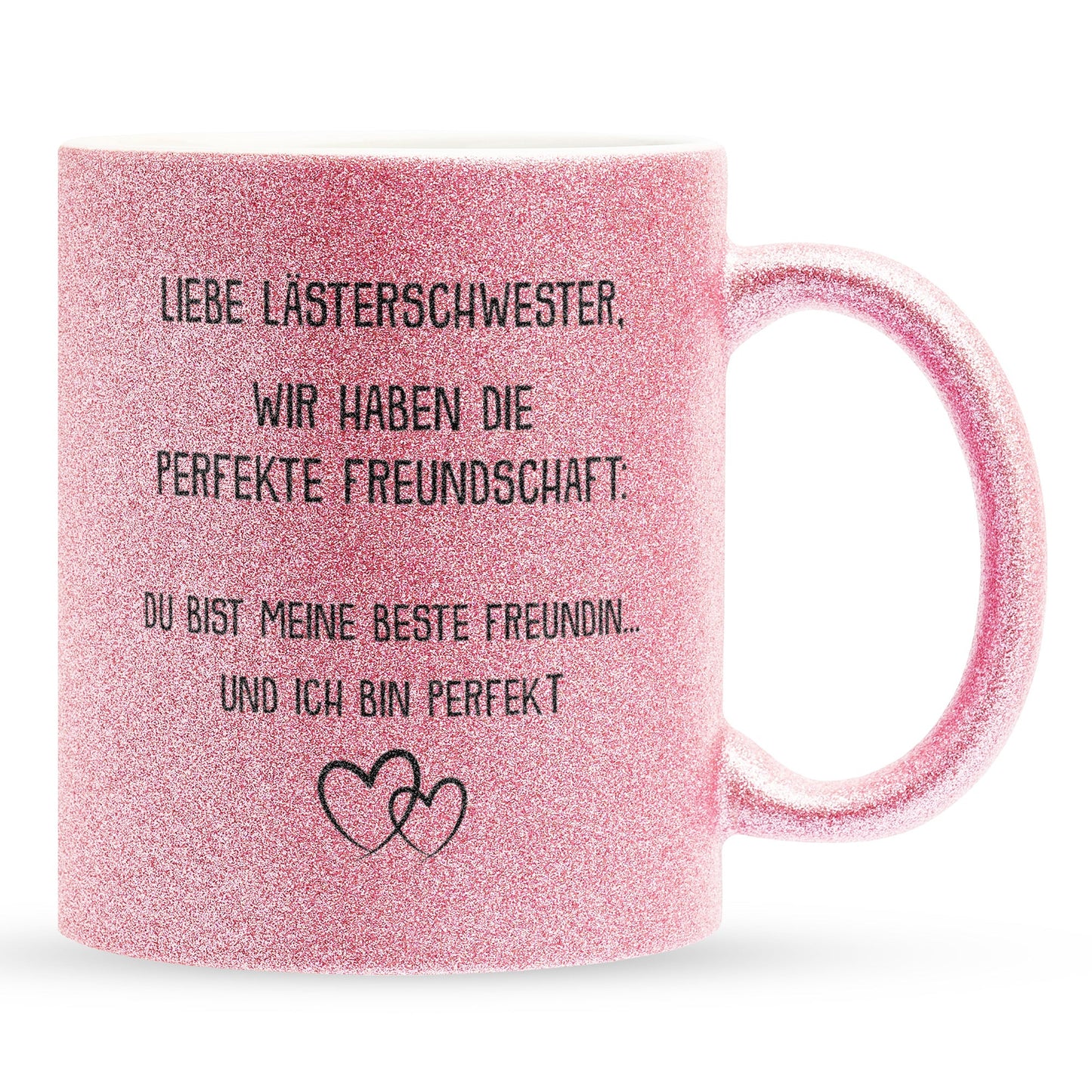 22Feels® Beste Freundin Geschenk - Glitzertasse mit Spruch: Die perfekte Freundschaft (Pink, 320ml)-Glitzertasse Pink 320ml-22Feels
