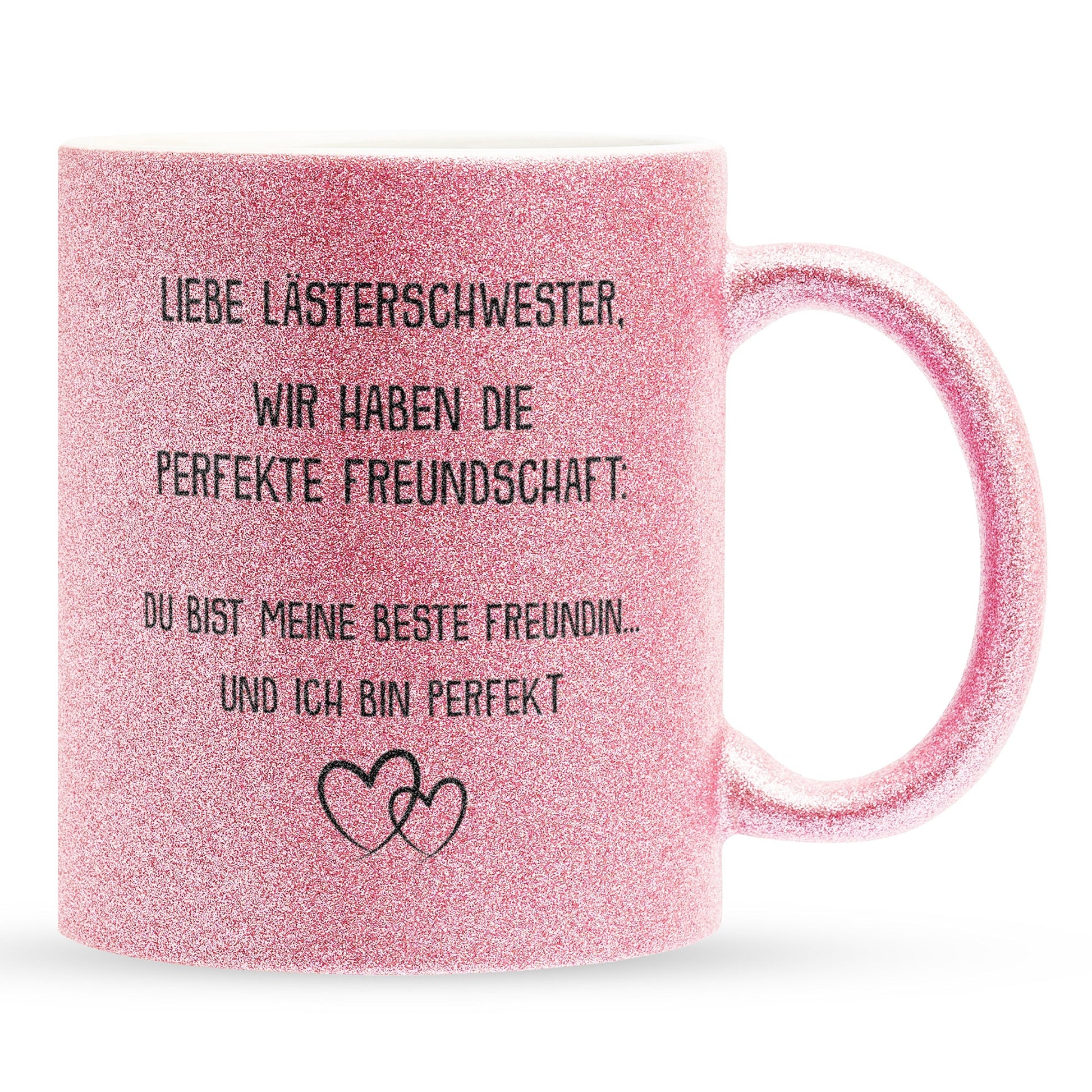 22Feels® Beste Freundin Geschenk - Glitzertasse mit Spruch: Die perfekte Freundschaft (Pink, 320ml)-Glitzertasse Pink 320ml-22Feels