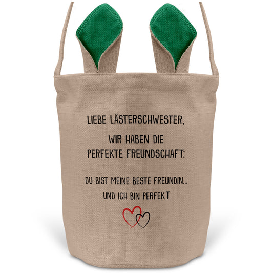 22Feels® Beste Freundin BFF Osterkorb mit Henkel Ostergeschenk Tragetasche Ostern Deko Osternest Körbchen Hasenohren (Beige/Grün)-Ostern Tragetasche-22Feels