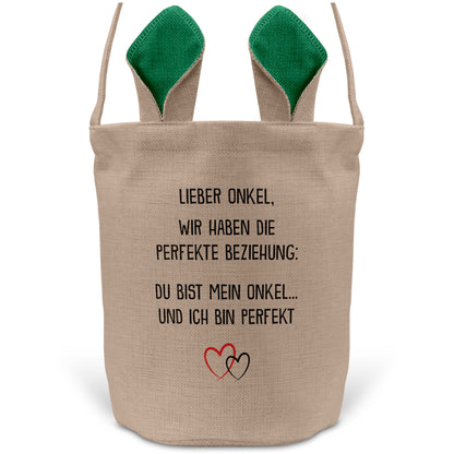 22Feels® Onkel Osterkorb mit Henkel Ostergeschenk Tragetasche Ostern Deko Osternest Körbchen Hasenohren (Beige/Grün)-Ostern Tragetasche-22Feels