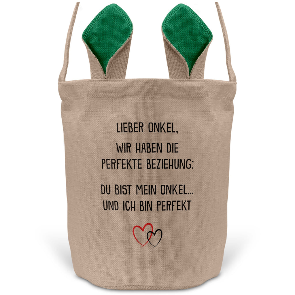 22Feels® Onkel Osterkorb mit Henkel Ostergeschenk Tragetasche Ostern Deko Osternest Körbchen Hasenohren (Beige/Grün)-Ostern Tragetasche-22Feels