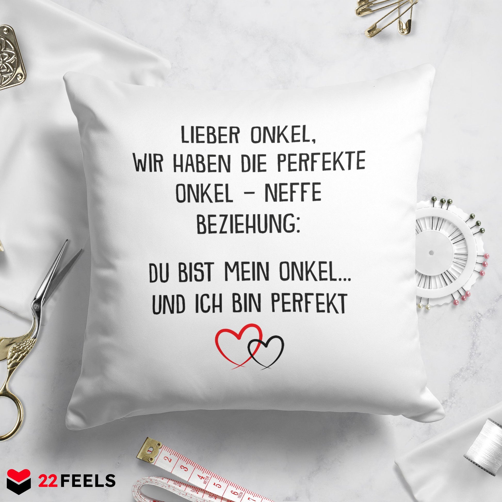 22Feels® Onkel Geschenk vom Neffen - Kissen mit Spruch (Weiss 40x40cm)-Kissen Weiss 40x40-22Feels