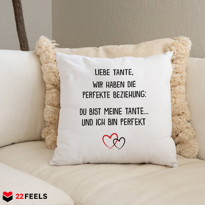 22Feels® Tante Geschenk - Kissen mit Spruch (Weiss 40x40cm)-Kissen Weiss 40x40-22Feels