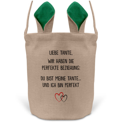 22Feels® Tante Osterkorb mit Henkel Ostergeschenk Tragetasche Ostern Deko Osternest Körbchen Hasenohren (Beige/Grün)-Ostern Tragetasche-22Feels