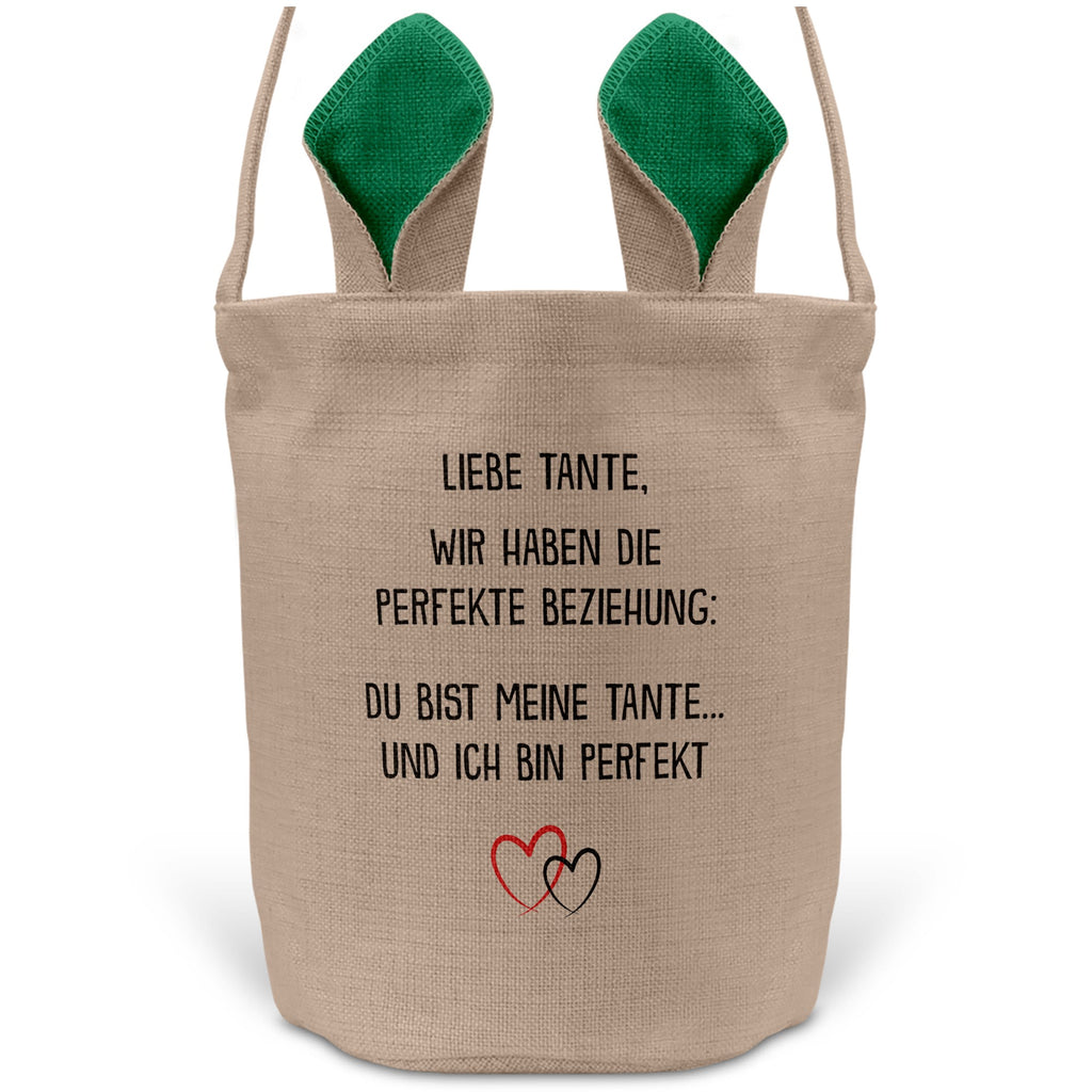 22Feels® Tante Osterkorb mit Henkel Ostergeschenk Tragetasche Ostern Deko Osternest Körbchen Hasenohren (Beige/Grün)-Ostern Tragetasche-22Feels