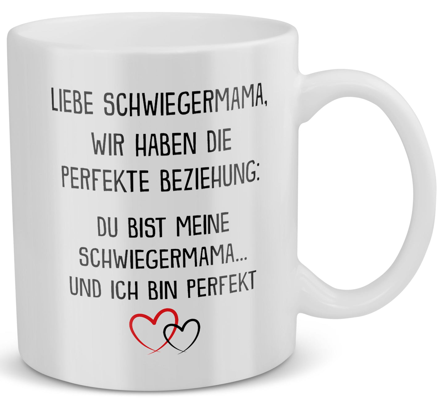 22Feels® Schwiegermutter Geschenk - Tasse mit Spruch: Die Perfekte Beziehung (Weiss, 320ml)-Weisse Tasse 320ml-22Feels
