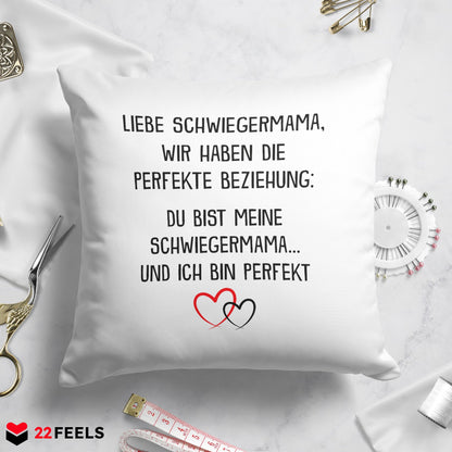 22Feels® Schwiegermama Geschenk - Kissen mit Spruch (Weiss 40x40cm)-Kissen Weiss 40x40-22Feels