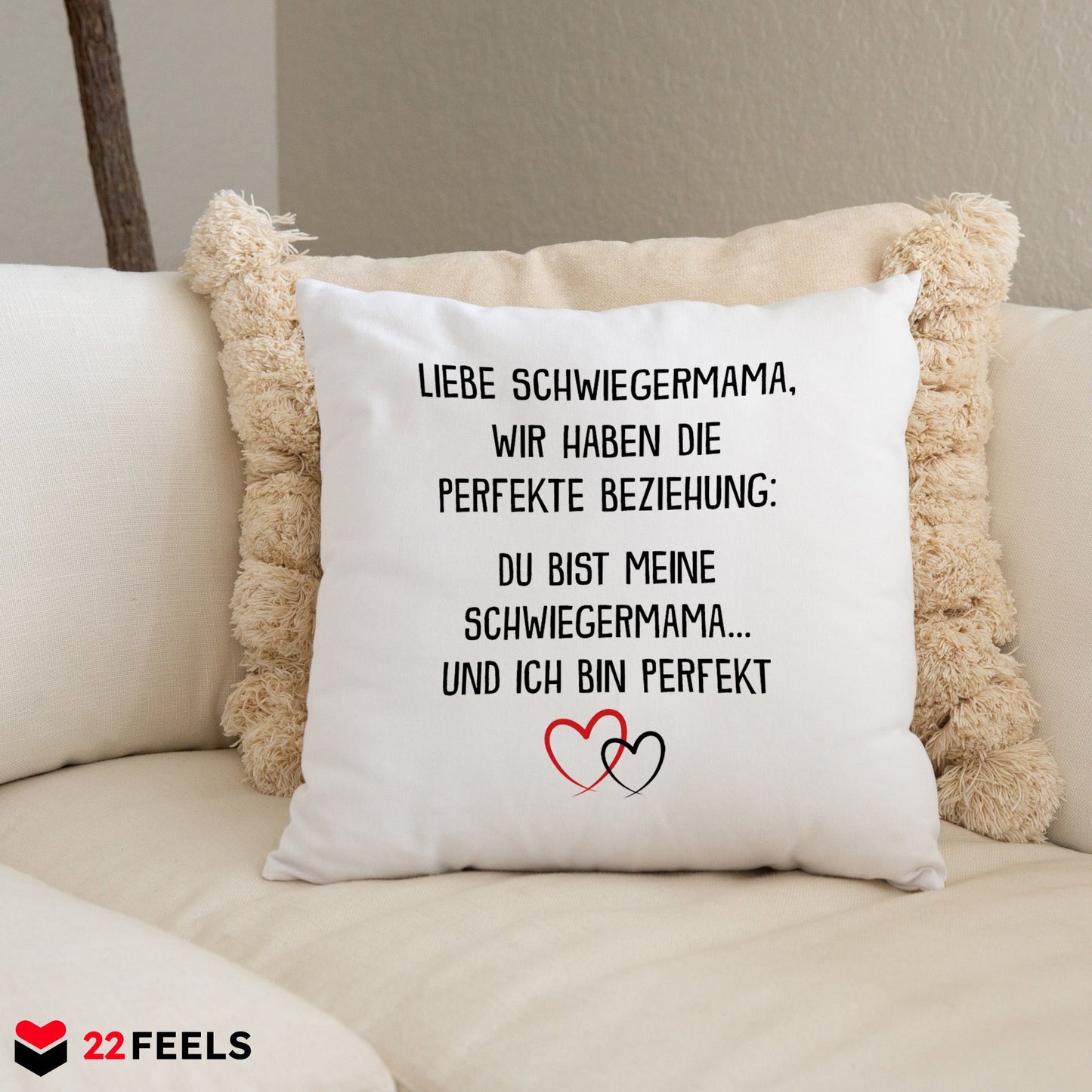 22Feels® Schwiegermama Geschenk - Kissen mit Spruch (Weiss 40x40cm)-Kissen Weiss 40x40-22Feels