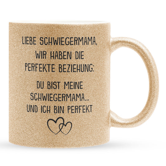 22Feels® Schwiegermama Geschenk - Glitzertasse mit Spruch (Gold, 320ml)-Glitzertasse Gold 320ml-22Feels