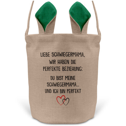 22Feels® Schwiegermama Schwiegereltern Osterkorb mit Henkel Ostergeschenk Tragetasche Ostern Deko Osternest Körbchen Hasenohren (Beige/Grün)-Ostern Tragetasche-22Feels