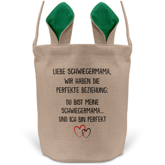 22Feels® Schwiegermama Schwiegereltern Osterkorb mit Henkel Ostergeschenk Tragetasche Ostern Deko Osternest Körbchen Hasenohren (Beige/Grün)-Ostern Tragetasche-22Feels