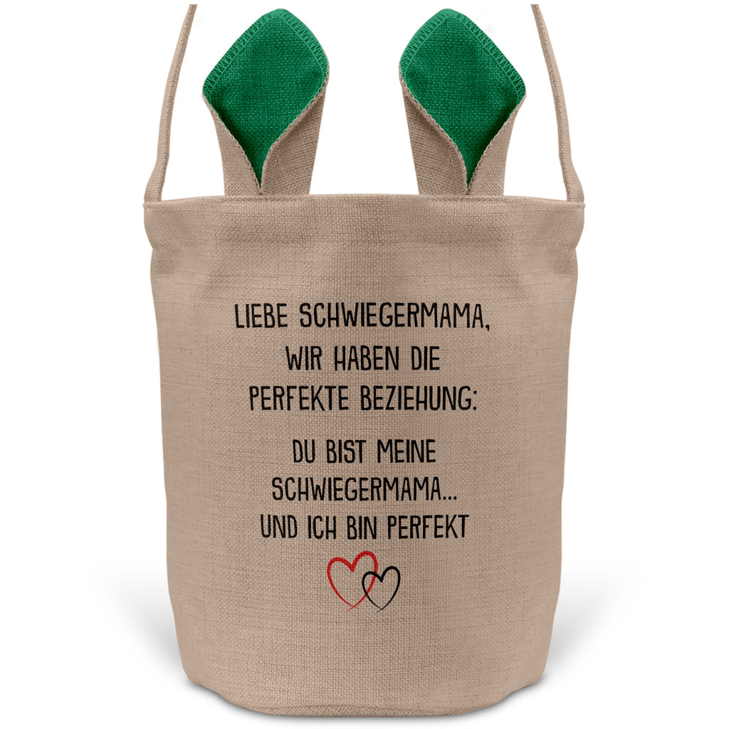 22Feels® Schwiegermama Schwiegereltern Osterkorb mit Henkel Ostergeschenk Tragetasche Ostern Deko Osternest Körbchen Hasenohren (Beige/Grün)-Ostern Tragetasche-22Feels